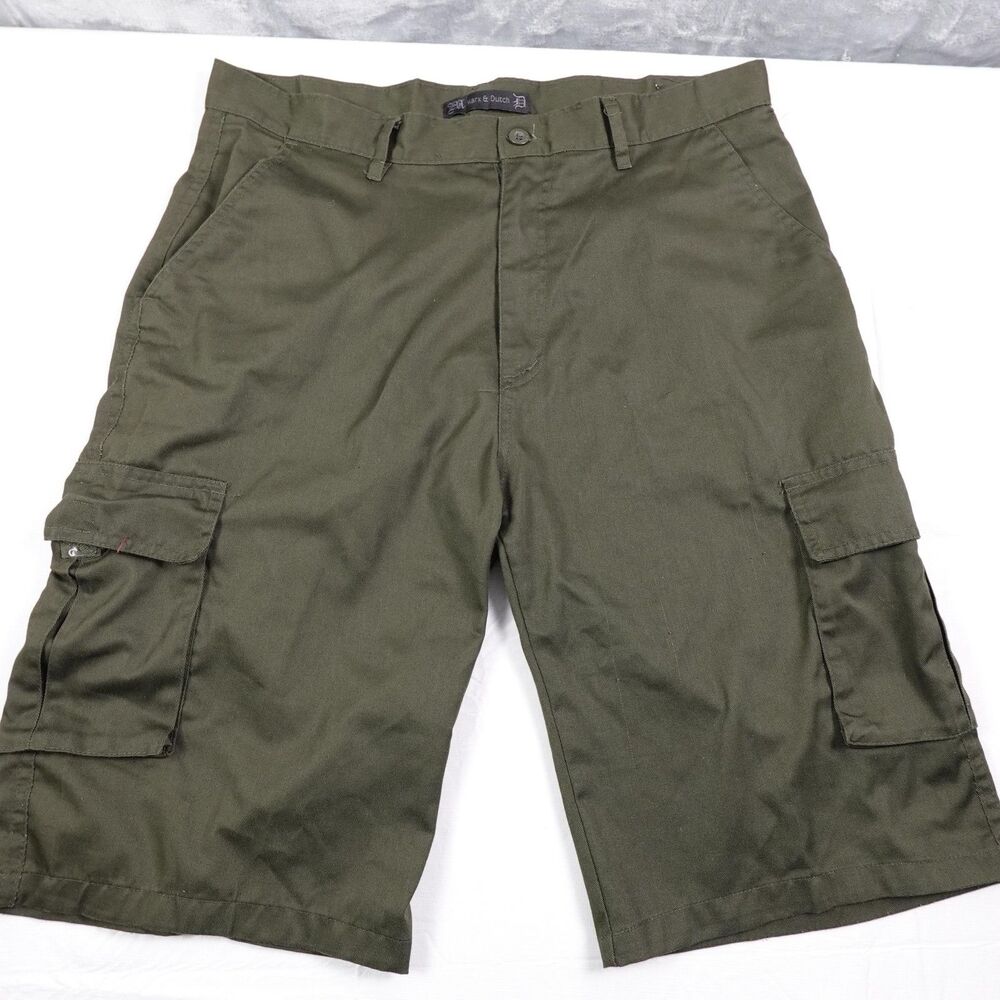 Marx & Dutch Cargo Shorts Mens 36 Green Canvas Utility Pockets Casual Zip Fly